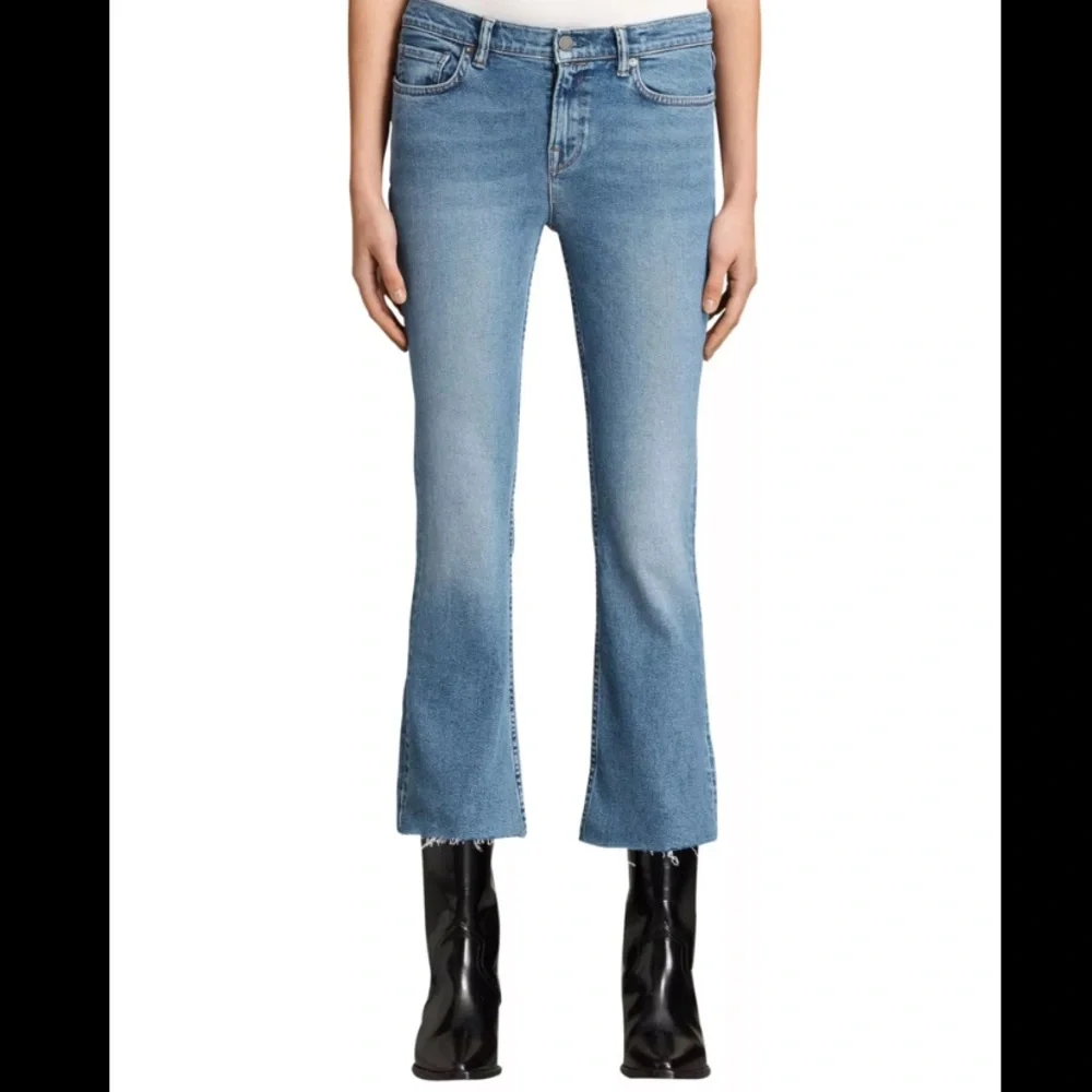 All Saints Zoe Cropped Bootcut Jeans in Light Indigo Blue - Picture 2 of 9